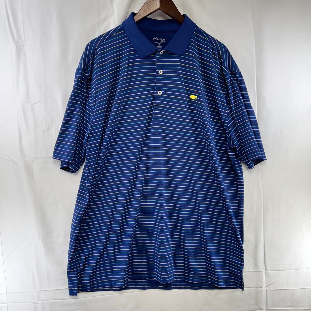 Masters Tech Polo Shirt Mens XL Blue Striped Performance Augusta National Logo